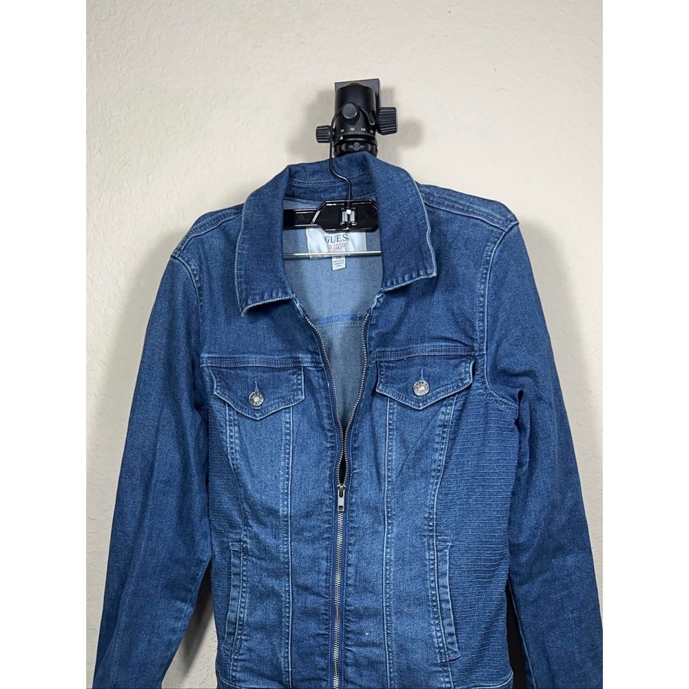 Guess Women's Blue Denim Jacket Zip Up Size L Regular